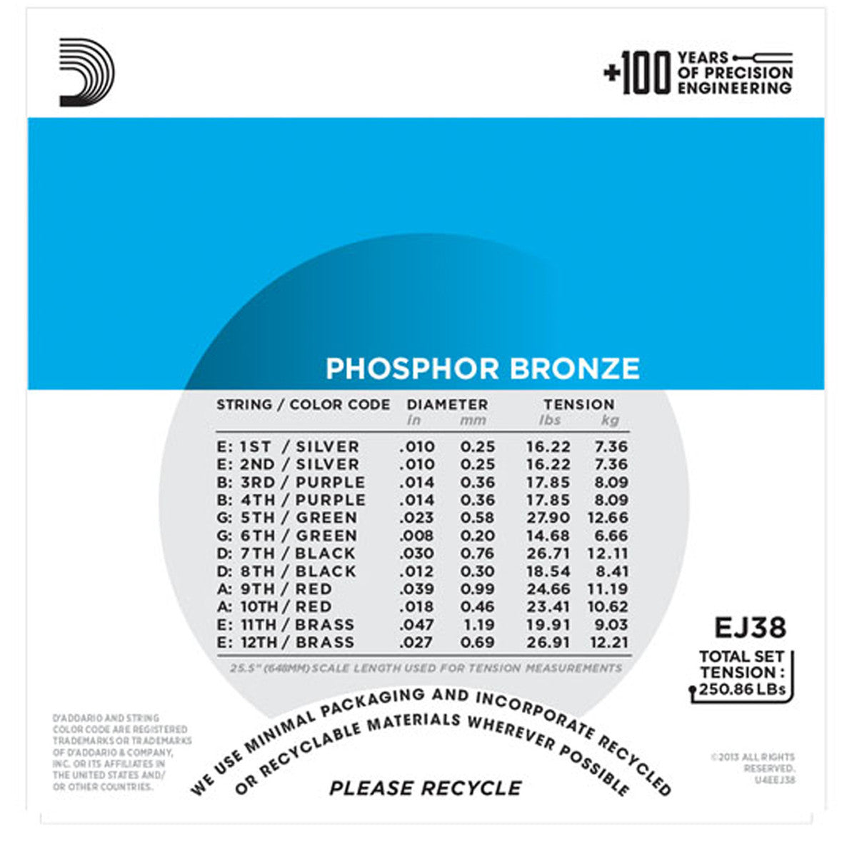 D'Addario EJ38 12-String Phosphor Bronze, Light, 10-47
