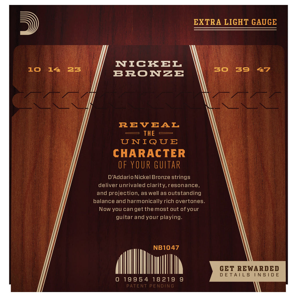 D'Addario Nickel Bronze Extra Light Acoustic Guitar Strings 10-47