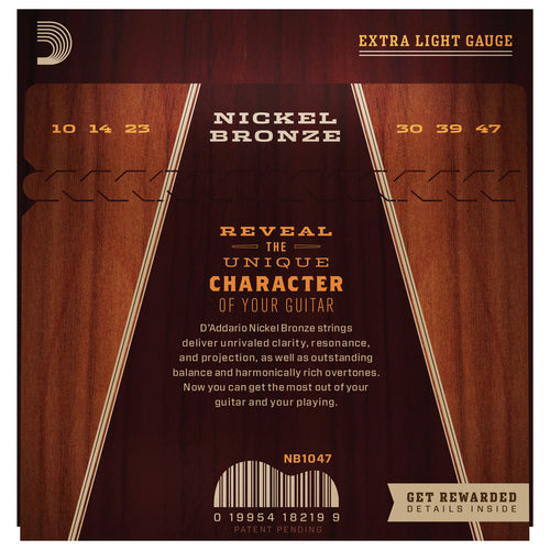 D'Addario Nickel Bronze Extra Light Acoustic Guitar Strings 10-47