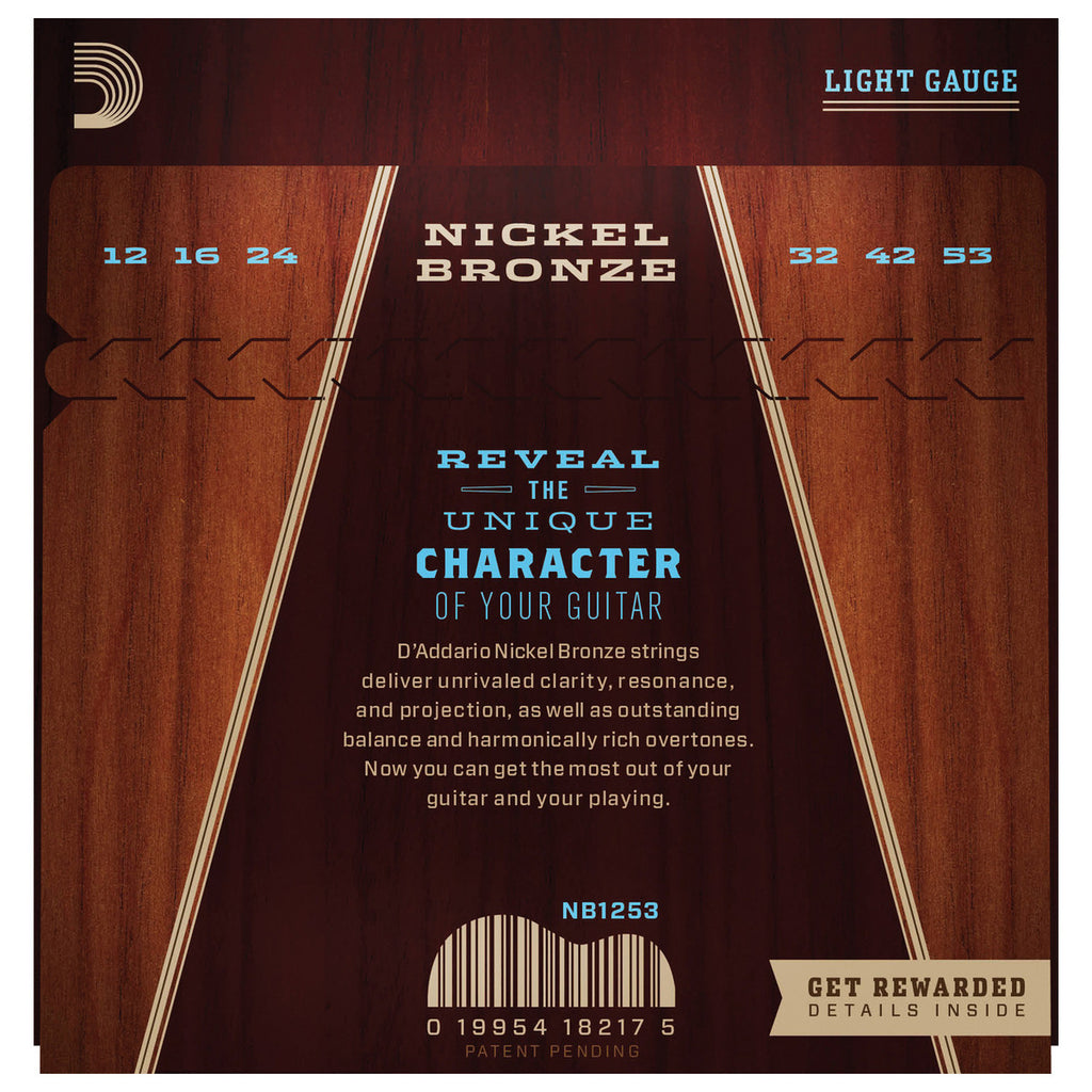 D'Addario Nickel Bronze Light Acoustic Guitar Strings 12-53