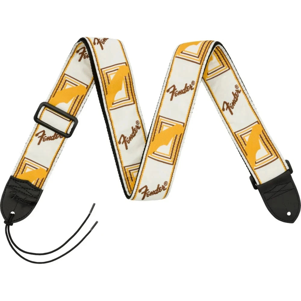 Fender Style Guitar Strap Monogrammed Embroidery Guitar Straps Leather - White/ Brown/ Yellow