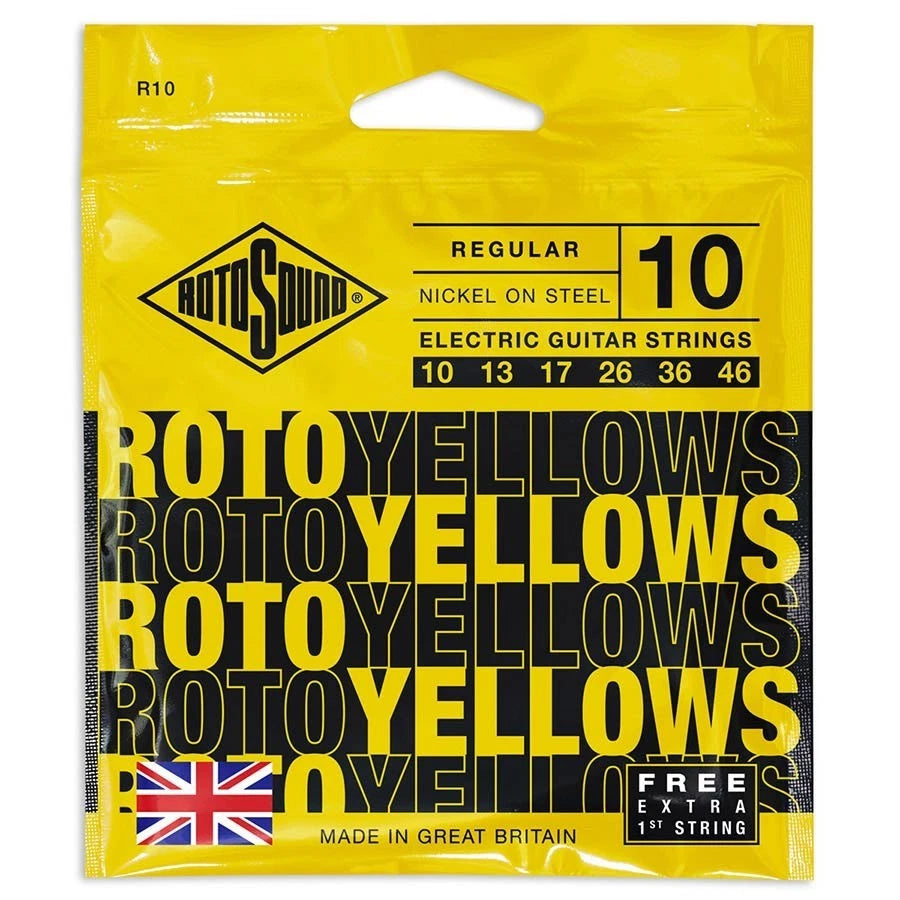 Rotosound R10 ROTO Yellows Nickel Wound 10-46 Electric Guitar Strings, Regular