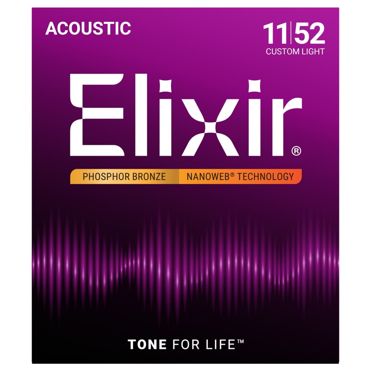 Elixir 16027 Nanoweb Coated Phosphor Bronze Acoustic Guitar Strings 11-52